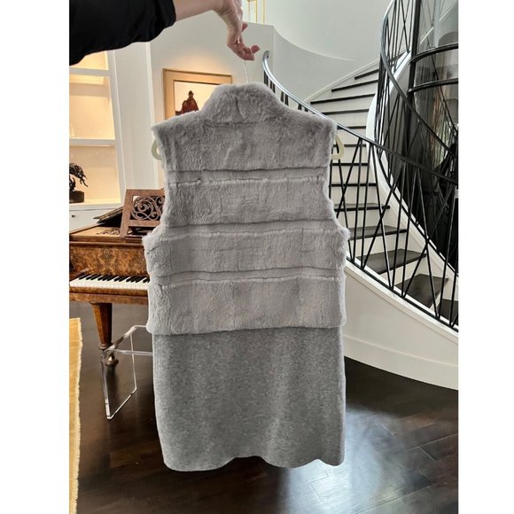 LT Love Token Women's Long Rabbit Fur Vest Jacket Coat Gray Blue Large - Picture 2 of 7